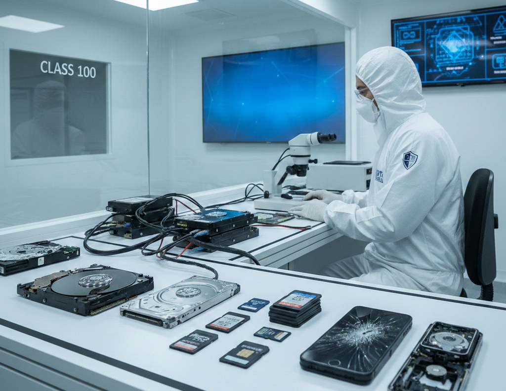 Recuperación de datos de discos duros y memorias en laboratorio especializado.